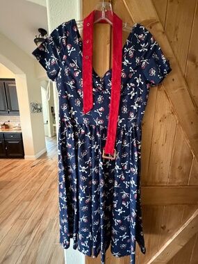 Unique Vintage pirate print swing dress, navy blue Size medium